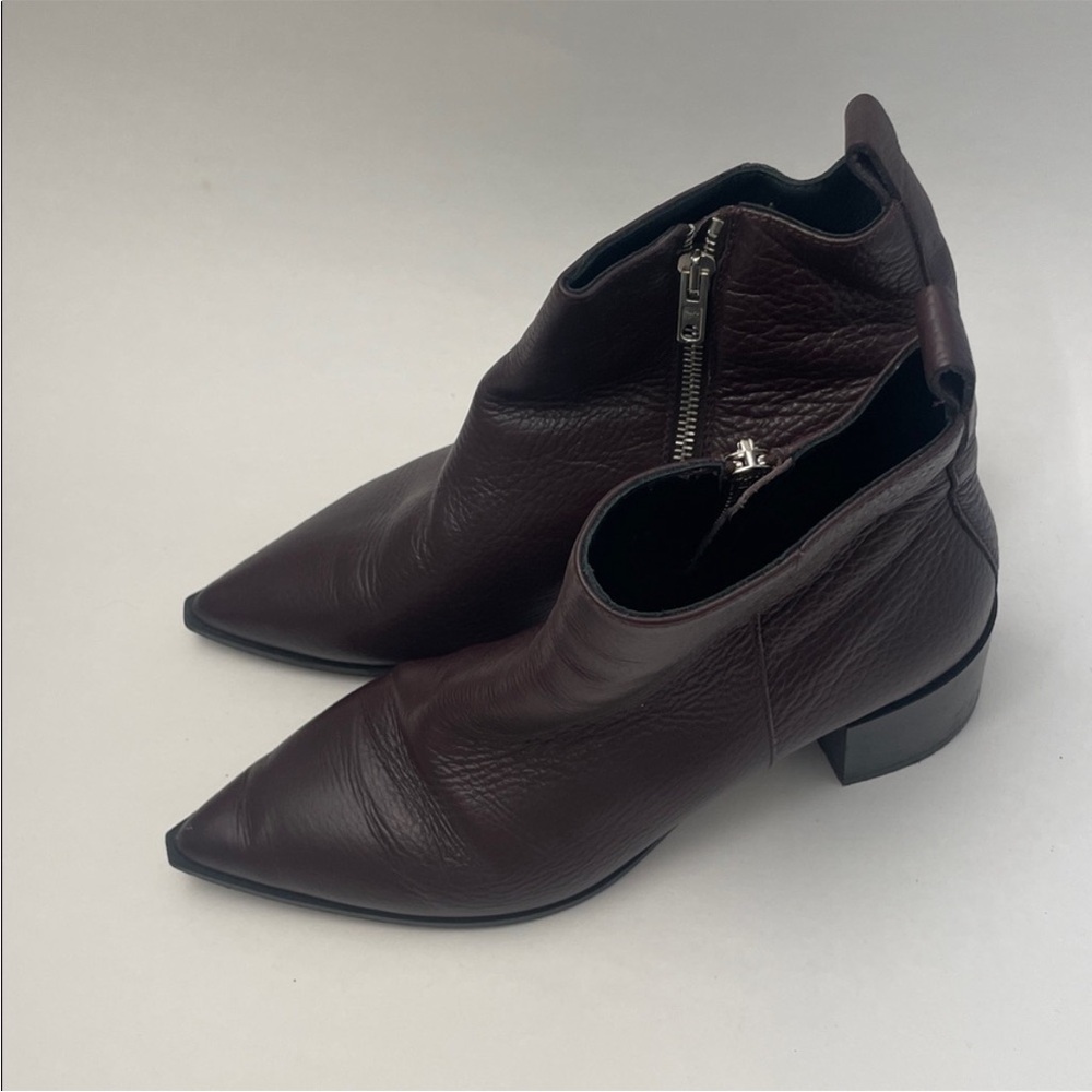 Everlane The Boss Ankle Boot Leather Pointed Toe Chunky Heel Burgundy Size 7.5 - Picture 3 of 11